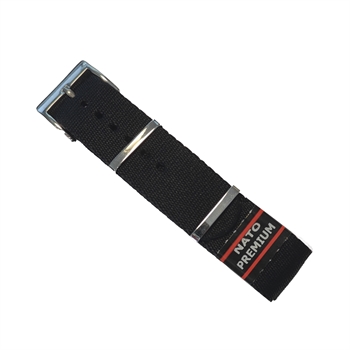 Model 510663-01-20, Nato Premium rem i sort føres i 20-22mm, her 20 mm hos Urremmen.dk